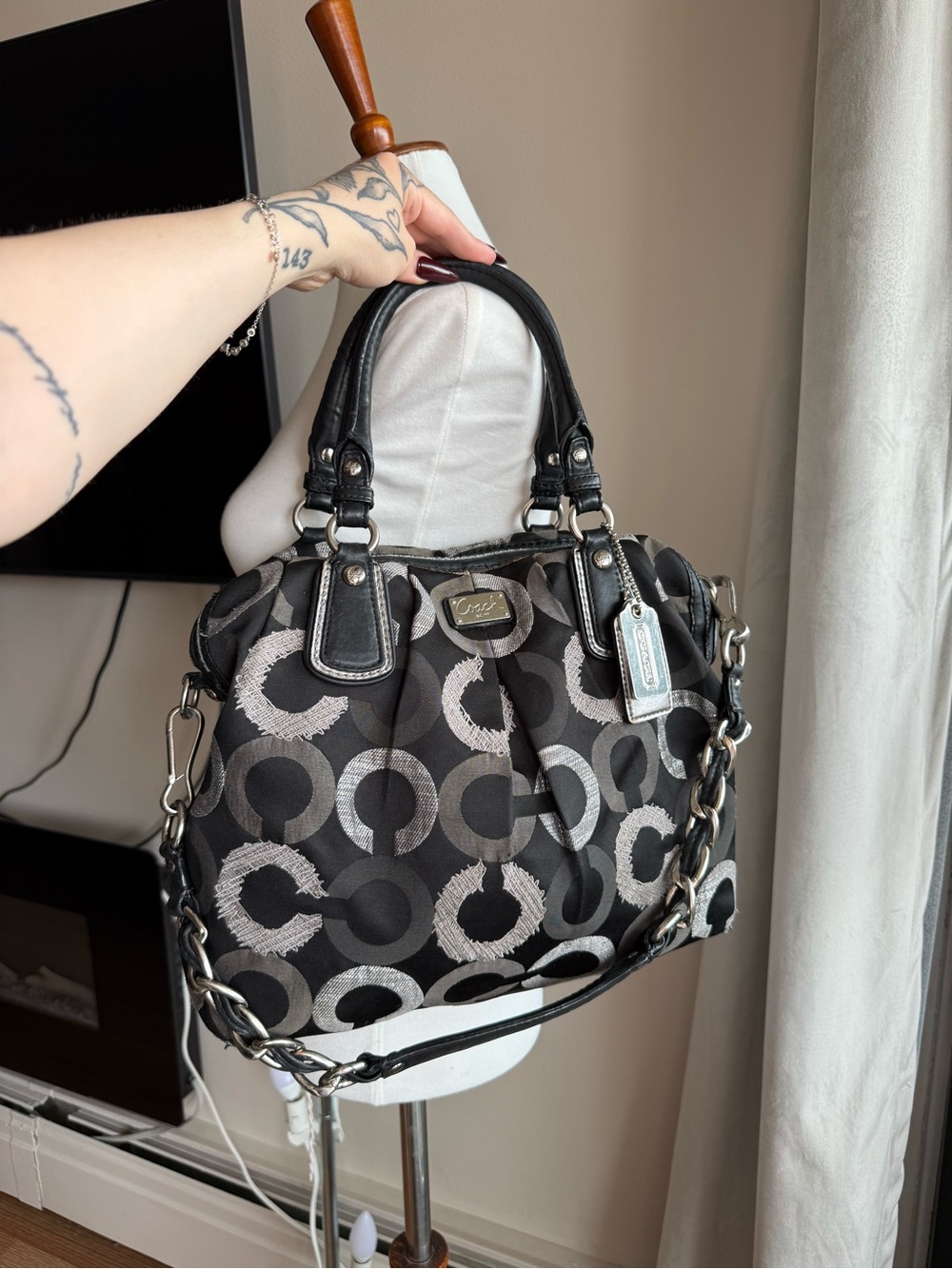 Coach Black & Gray Signature Circle Satchel